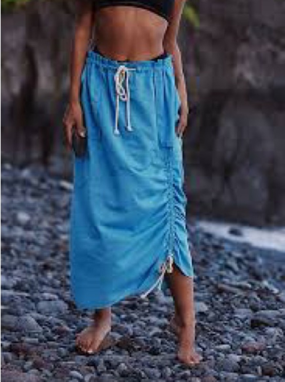 Free People Bright Blue Drawstring Midi Skirt